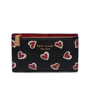Kate Spade | Morgan Stencil Hearts Embossed Printed Saffiano Leather Small Slim Bifold Wallet 独家减免邮费