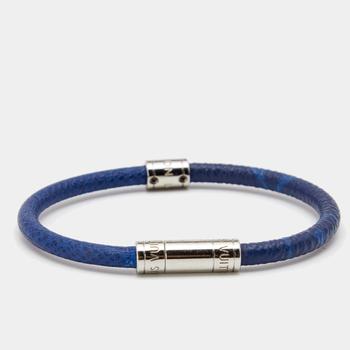 lv手链多少钱, [二手商品] Louis Vuitton | Louis Vuitton Blue Taïga Leather & Canvas Split Leather Bracelet商品图片 