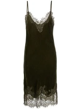 GOLD HAWK | GOLD HAWK Lace-trim velvet slip dress,商家Baltini,价格¥1763