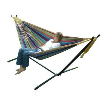QuikFurn | Tropical Fabric Double Hammock with 9-Foot Steel Stand,商家Premium Outlets,价格¥1914