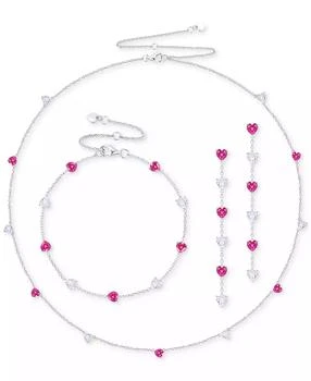 Macy's | Lab Created Ruby (5-1/2 ct. t.w.) & White Sapphire (5-1/2 ct. t.w.) Heart Necklace, Bracelet & Earrings in Sterling Silver,商家Macy's,价格¥736