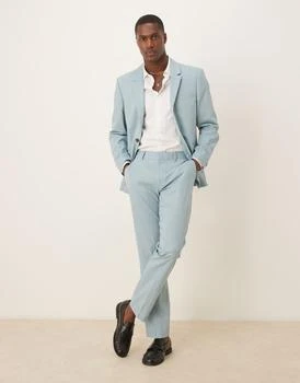 ASOS | ASOS DESIGN linen look slim suit trousers with front pleat in light blue,商家ASOS,价格¥216
