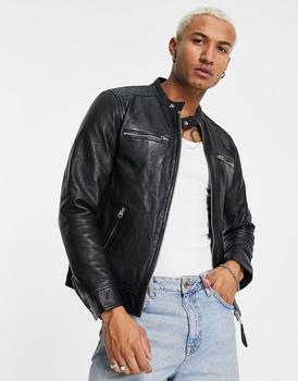 商品Schott Newport leather moto jacket in black图片