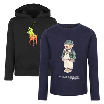 推荐Colorful big neon pony logo print cotton black hoodie with kangaroo pockets and polo bear t shirt set商品