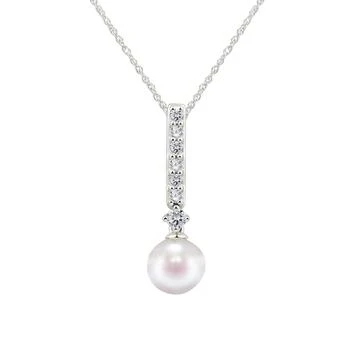 Honora | Cultured Freshwater Pearl 7-7.5mm and Diamond 1/5 ct. tw. Pendant 18" Necklace in 14k White Gold (Also Available in 14k Yellow or 14k Rose Gold),商家Macy's,价格¥2475