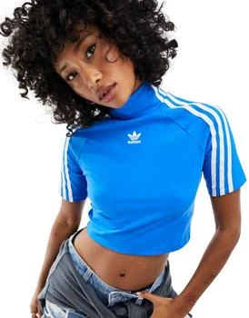 推荐adidas Originals three stripe high neck crop top in blue商品