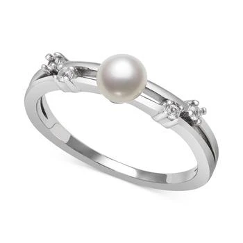 Belle de Mer | Cultured Freshwater Button Pearl (5mm) & Lab-Created White Sapphire (1/10 ct. t.w.) Ring,商家Macy's,价格¥388