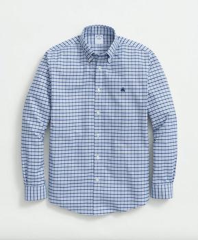 Stretch Cotton Non-Iron Oxford Polo Button-Down Collar, Gingham Shirt