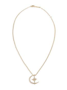 推荐Flawless 14K Yellow Gold & Diamond Small Crescent Moon & Star Pendant Necklace商品