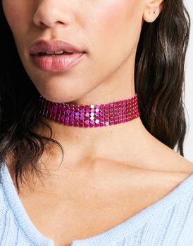 ASOS | ASOS DESIGN choker necklace with chainmail design in pink商品图片,