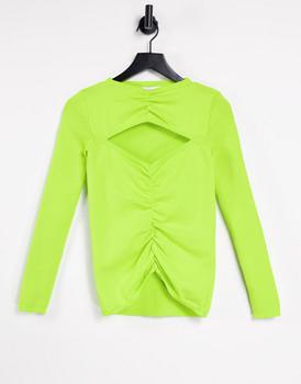 product Topshop knitted finge gage ruched front top in lime image