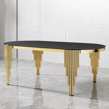 Streamdale Furniture | Streamdale Black Glass Top Oval Dining Table with Gold Base,商家Premium Outlets,价格¥8461