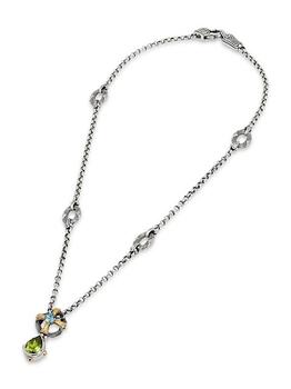 商品Delos 2.0 Hallmark 18K Gold, Sterling Silver, Blue Topaz & Peridot Pendant Necklace图片