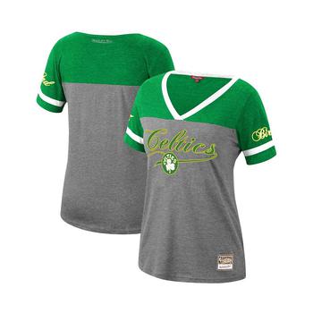 Mitchell and Ness | Women's Larry Bird Heathered Charcoal Boston Celtics Team Captain V-Neck T-shirt商品图片,