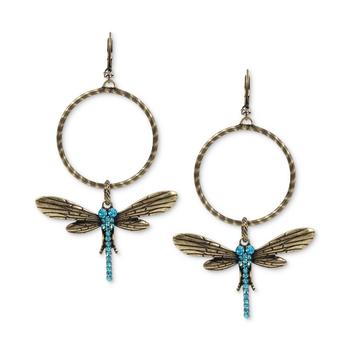 推荐Extra Large Gold-Tone Blue Crystal Dragonfly Gypsy Hoop Earrings商品