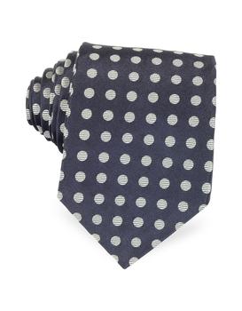 推荐深蓝色与灰色大梭织圆点男士真丝领带商品