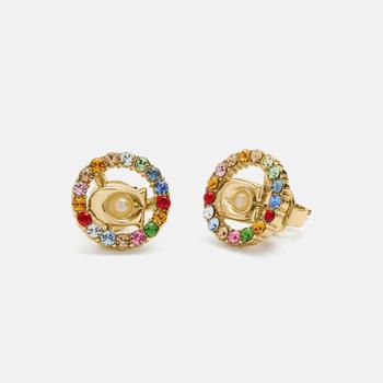 Coach | Coach Women's C Multi Stud Earrings - Gold/Multicolor商品图片,满$75减$20, 满减