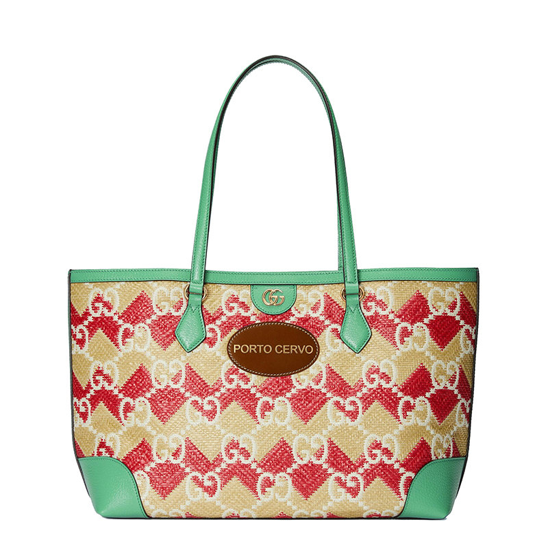 古驰托特包, Gucci | 【包税】GUCCI/古驰 22新款 女士红色草编效果老花印花织物配皮饰Porto Cervo皮扣青绿色皮革细节金扣单肩手提托特包631685UYFFG8648商品图片 7.9折, 包邮包税