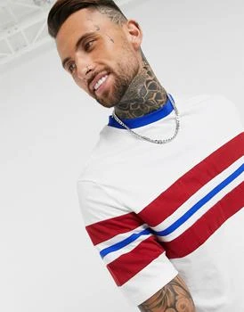 推荐ASOS DESIGN oversized t-shirt with half sleeve stripe panels in white商品