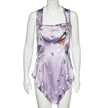 推荐Valentino Lilac Butterfly Printed Silk Satin Asymmetric Hem Camisole M商品