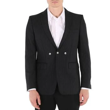 推荐Men's Black Triple Stud Pinstriped Wool Tailored Jacket商品