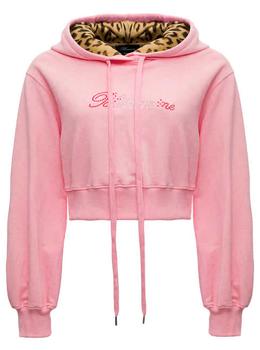 推荐Pink Cropped Jersey Hoodie with Logo商品