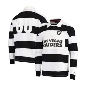 Tommy Hilfiger | Men's Black and White Las Vegas Raiders Varsity Stripe Rugby Long Sleeve Polo Shirt 
