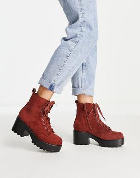 Koi Footwear Dionne lace up chunky heeled boots in rust product img