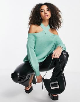 韩国美妆蛋, I Saw It First | I Saw It First halter neck off shoulder jumper in duck egg商品图片 4.5折