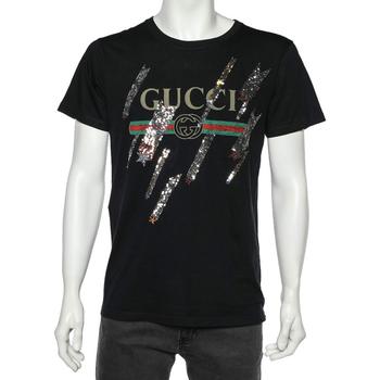 [二手商品] Gucci | Gucci Black Shooting Stars Embellished Cotton T-Shirt S商品图片,6.3折