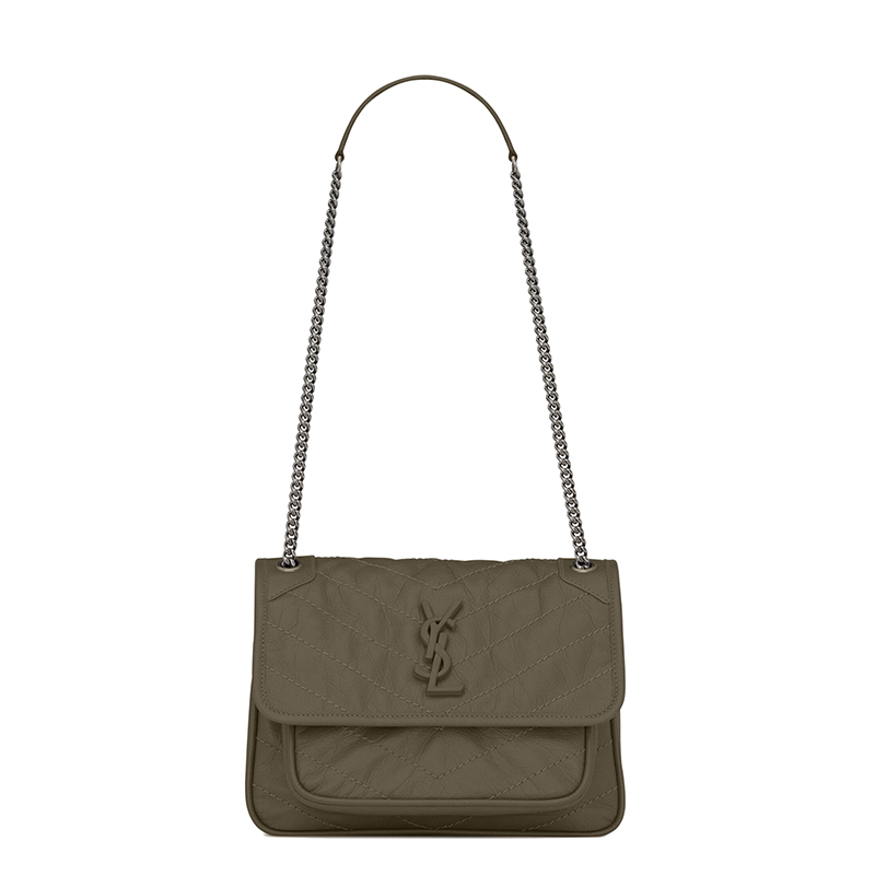 ecco包链条包, Yves Saint Laurent | SAINT LAURENT PARIS/圣罗兰 YSL 22春夏新款NIKI BABY系列 女士灰卡其色绗缝复古褶皱牛皮革单肩斜挎链条包商品图片 7.4折×额外9.5折, 包邮包税, 额外九五折