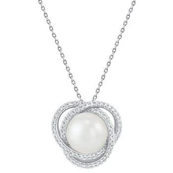 Honora | Cultured Freshwater Pearl (8mm) & Diamond (1/6 ct. t.w.) Love Knot Pendant Necklace in 14k White Gold, 16" + 2" extender,商家Macy's,价格¥3745