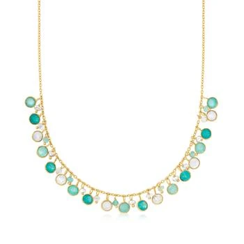 Ross-Simons | Ross-Simons 3-4mm Cultured Pearl and Multi-Gemstone Necklace With Blue Chalcedony and Moonstone in 18kt Gold Over Sterling,商家Premium Outlets,价格¥1228