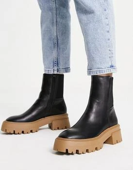 推荐New Look flat contrast sole chunky chelsea boot in black商品