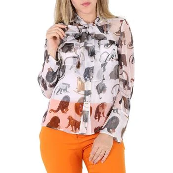 Burberry | Ladies Amelie Monkey Print Silk Pussy-Bow Blouse 1.6折起, 满$200减$10, 满减