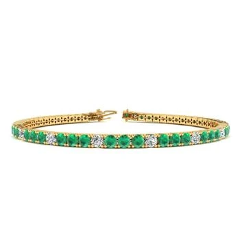 SSELECTS | 4 Carat Emerald And Diamond Alternating Tennis Bracelet In 14 Karat Yellow Gold, 7 1/2 Inches,商家Premium Outlets,价格¥13244