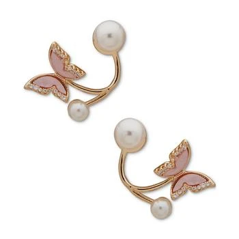 Lonna & Lilly | Gold-Tone Pavé Pink Butterfly & Imitation Pearl Drop Earrings 独家减免邮费