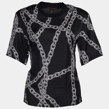 lv丝巾, [二手商品] Louis Vuitton | Louis Vuitton Black Chain Print Silk & Cotton Crew Neck T-Shirt M商品图片 满1件减$100, 满减