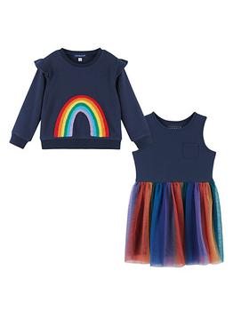 Andy & Evan | Little Girl's & Girl's Comfy Cat Ruffled Sweatshirt & Dress Set商品图片,