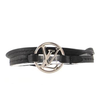 lv手链, [二手商品] Louis Vuitton | Louis Vuitton Black Leather Metal LV Round Bracelet商品图片 