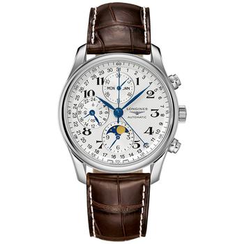 推荐Men's Swiss Automatic Chronograph Master Brown Leather Strap Watch 40mm商品