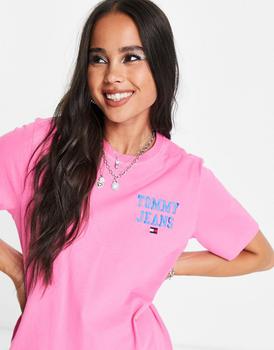 推荐Tommy Jeans chest logo t-shirt in pink商品