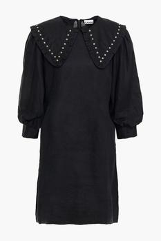 ganni裙, Ganni | Ruffle-trimmed studded linen mini dress商品图片 4.9折