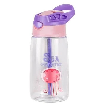 Fresh Fab Finds | 16.2 Oz Leak-Proof Kids Water Bottle With Straw Push Button Sport Water Bottle For Kids Crab Ship Jellyfish Rocket Jellyfish,商家Verishop,价格¥159