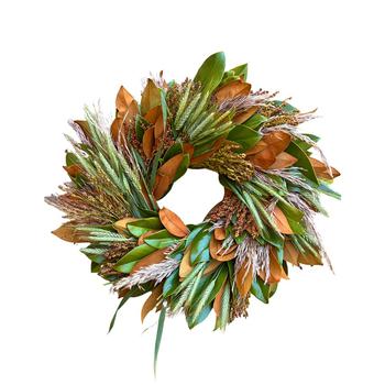 商品GreenishBlu | Fresh Real Magnolia, Sorghum, Pampas and Wheat Wreath,商家Macy's,价格¥707图片