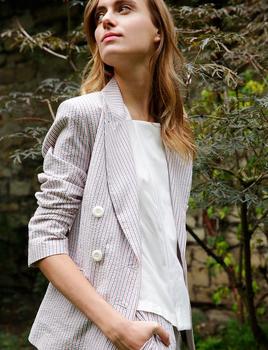 了解迈克达威, INES DE LA FRESSANGE | Blue checkered cotton Mike jacket商品图片 6.9折