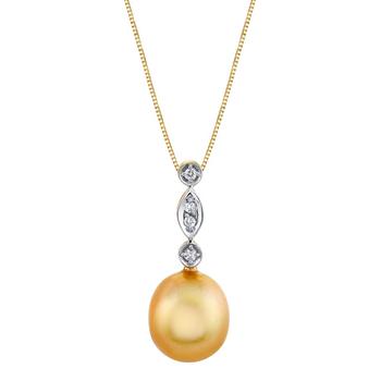 商品Cultured Tahitian Pearl (10mm) & Diamond Accent 18" Pendant Necklace in 14k White Gold (Also in Cultured Freshwater Pearl & Cultured Golden South Sea Pearl)图片