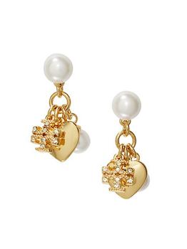 Tory Burch | Kira Goldtone, Crystal & Faux Pearl Charm Drop Earrings商品图片,