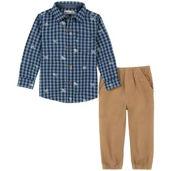 KIDS HEADQUARTERS | Little Boys Print-Plaid Long Sleeve Button-Front Shirt and Twill Joggers, 2 Piece Set,商家Macy's,价格¥113