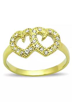 推荐Women's Gold Ion Plating High Polished Stainless Steel Engagement Ring with Top Grade Crystal in Clear- Size 6 (Pack of 2)商品